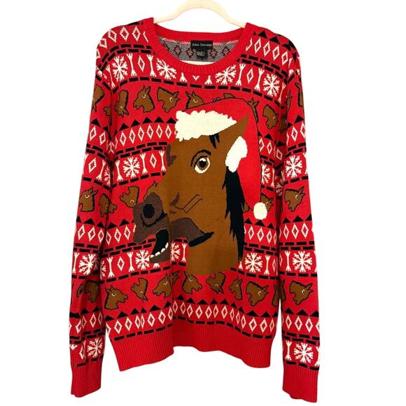Alex Stevens Ugly Christmas Sweater brown horse holiday party L - Picture 1 of 9